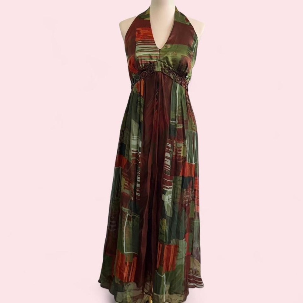 Y2K Signature by Robbie Bee Silk Skirt Halter Maxi Dress Size 14